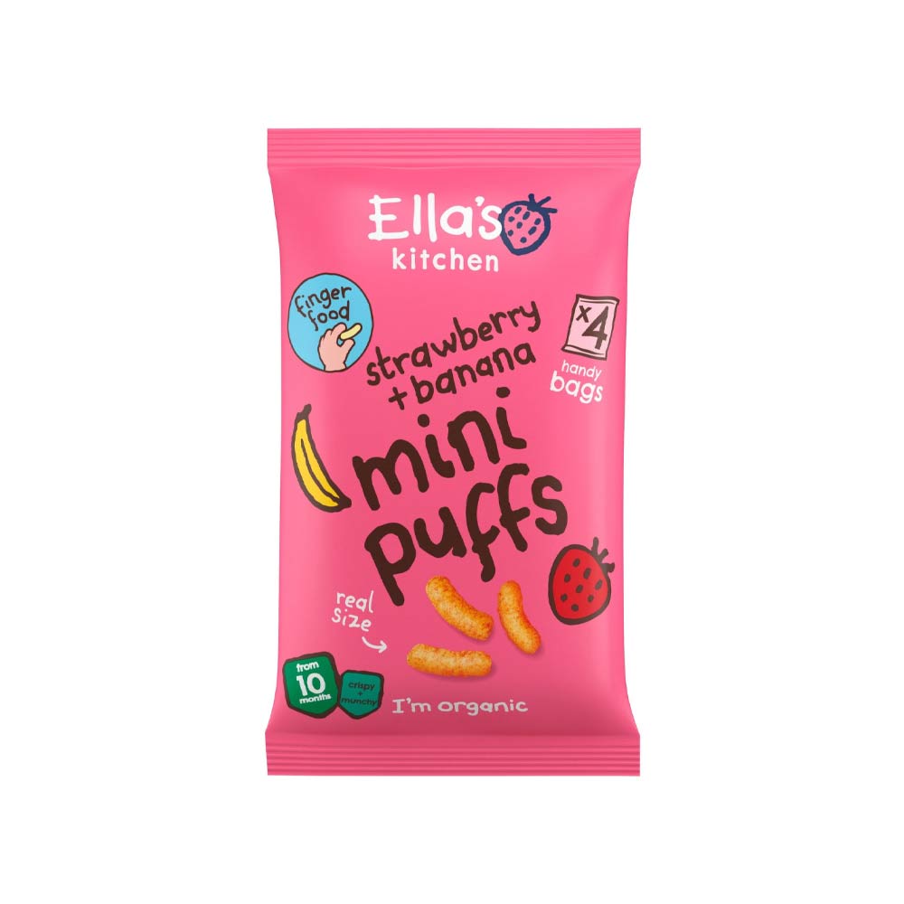 Ella's Kitchen Organic Baby Snack (10m+) 4x8g (32g) Multipack - Strawberry & Banana Mini Puffs