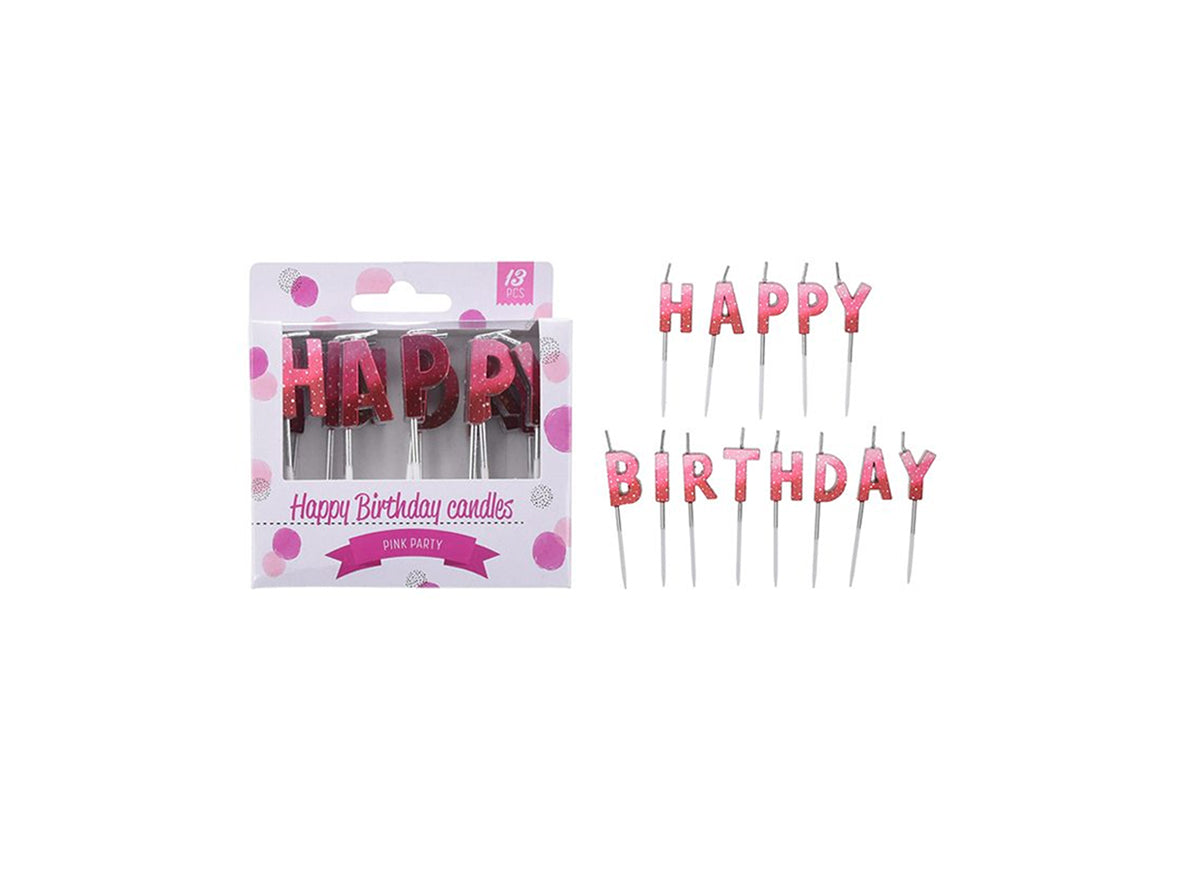 Baby Party Happy Birthday Candles Pink Party - 13 pcs