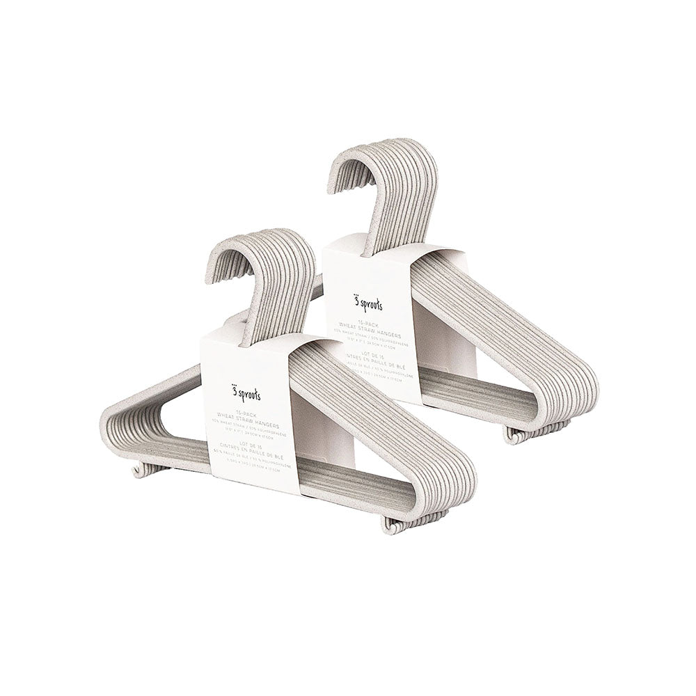 3 Sprouts Wheat Straw Hangers Set - 30 Pcs Gray
