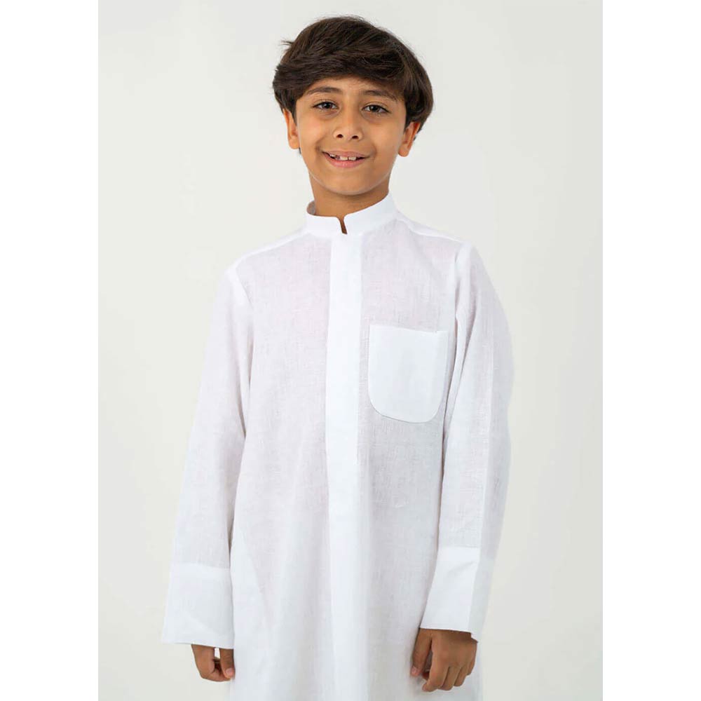 Al Jazeera Sugar Linen Dishdasha For Kids - White