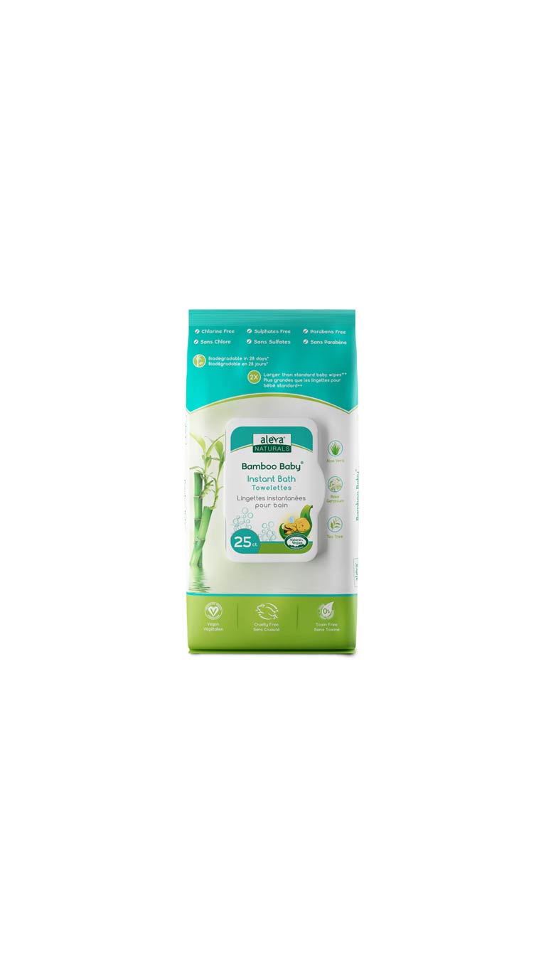 Aleva Naturals Bamboo Baby Instant Bath Towelettes - 25 Count