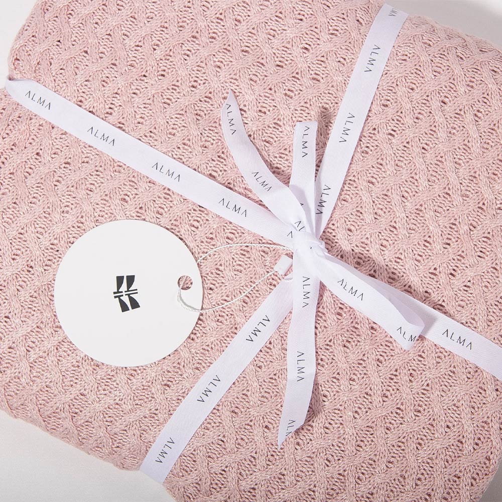Alma Bamboo Knitted Throw Blanket - Blush