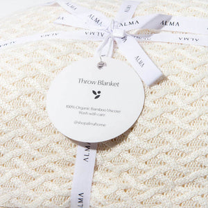 Alma Bamboo Knitted Throw Blanket - Ivory White