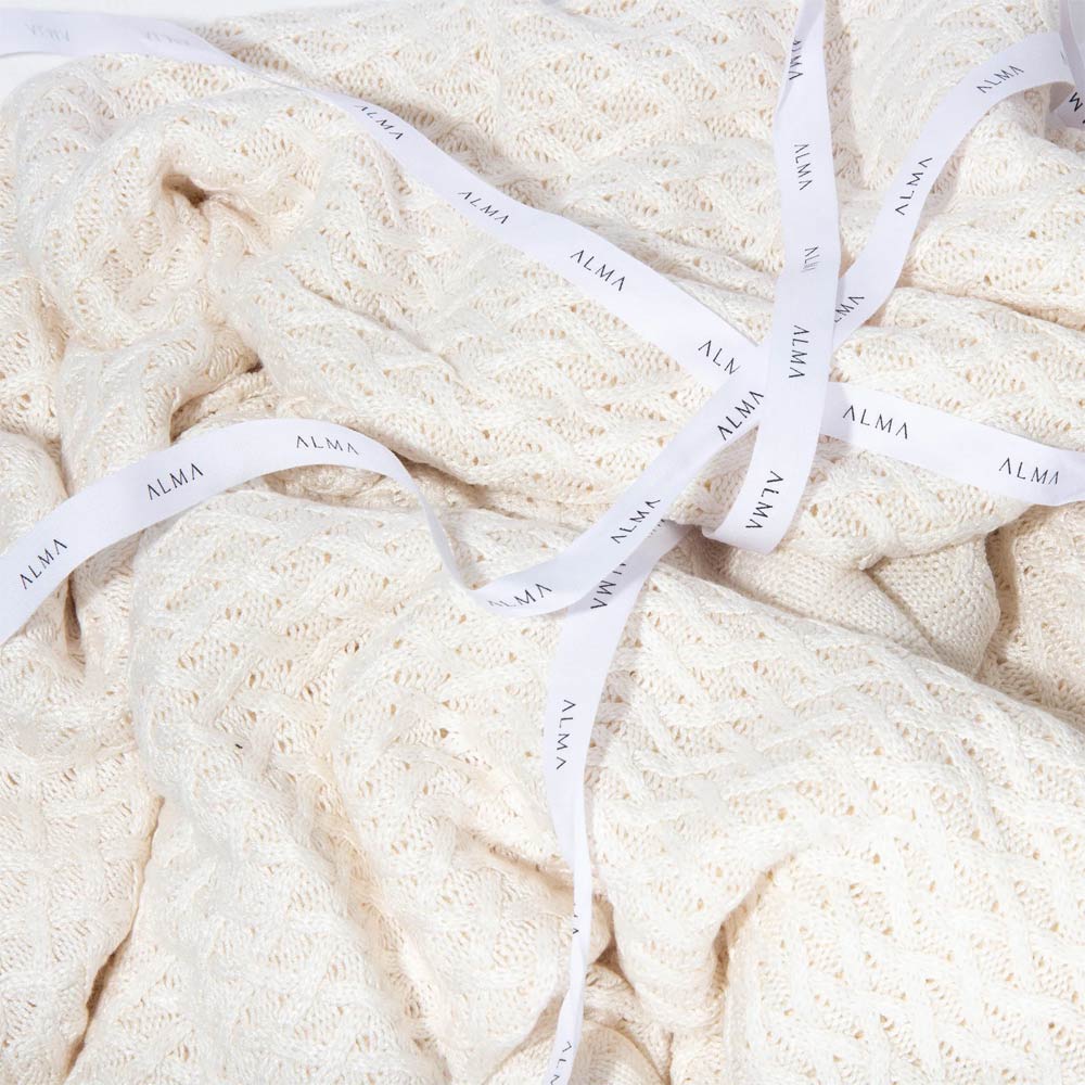 Alma Bamboo Knitted Throw Blanket - Ivory White