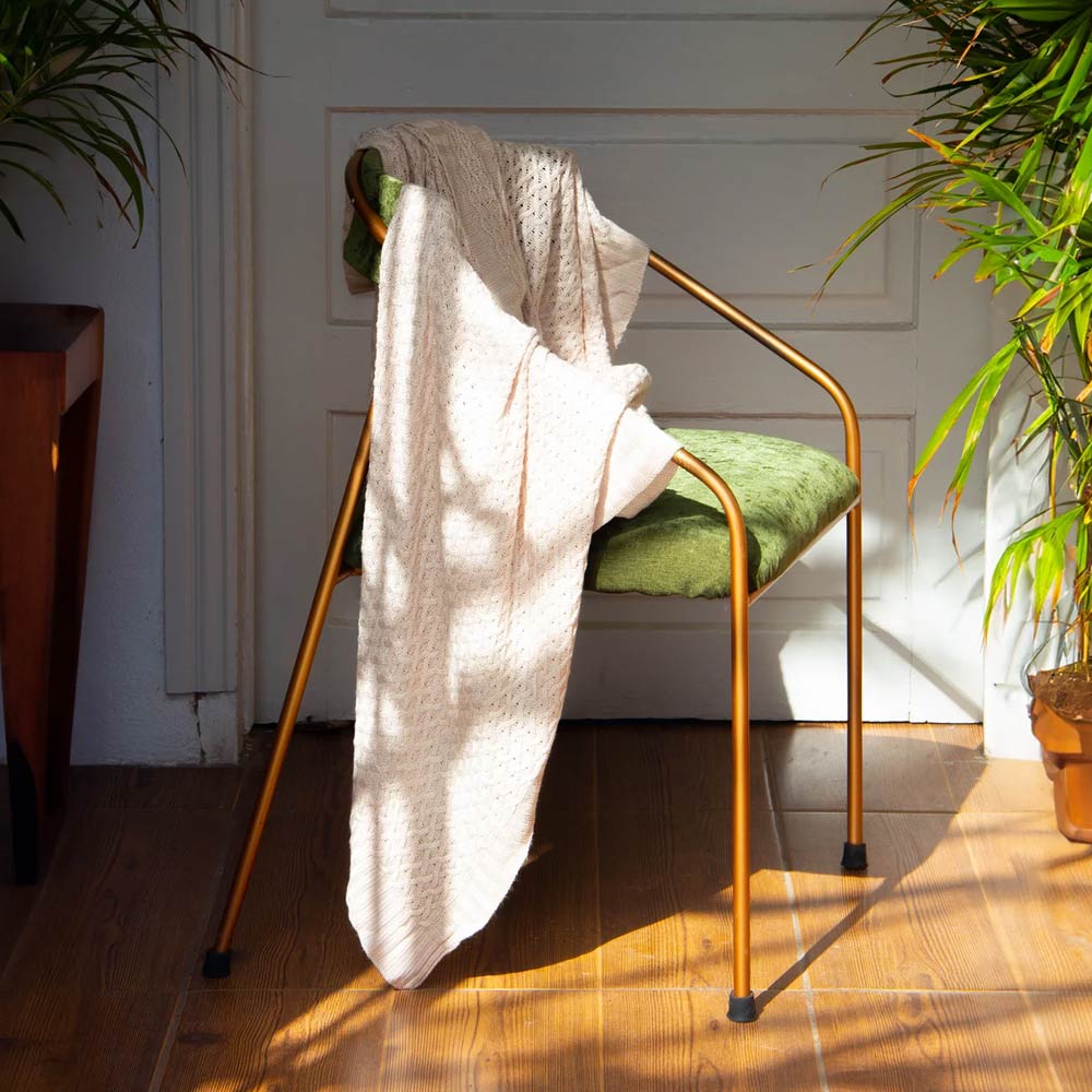 Alma Bamboo Knitted Throw Blanket - Ivory White