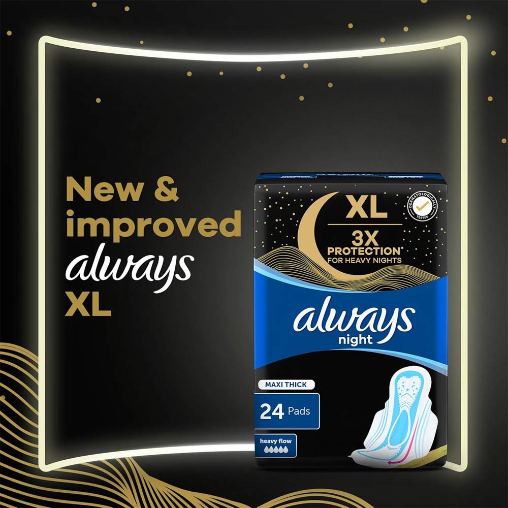 Always XL 3x Protection Size for Heavy Night Maxi Thick - 48 Pads