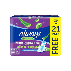 Always Zero Irritation Feel with Aloe Cool Size Maxi Thick - 60 Pads *39+21 FREE