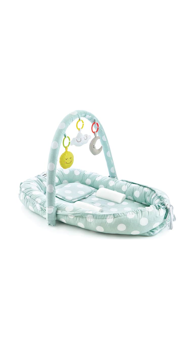Babyjem Babynest with Toys - Green Polka Dots