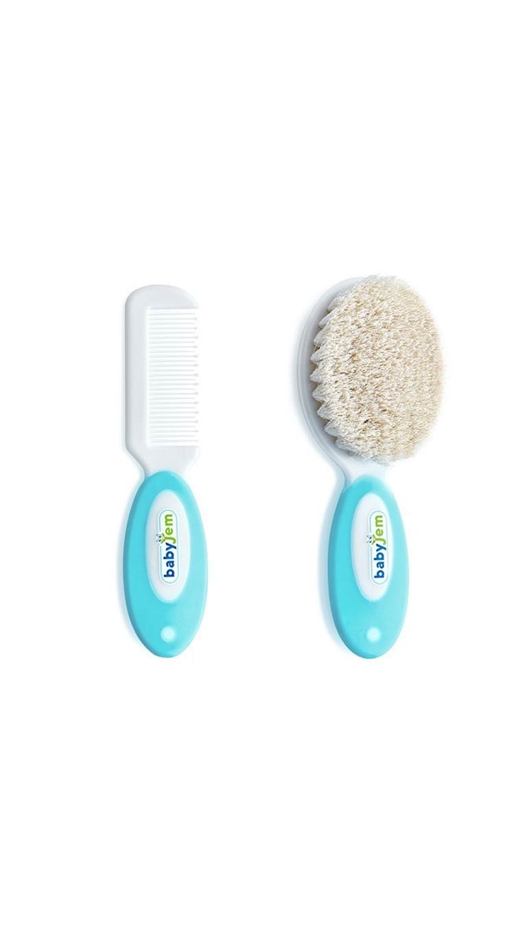 Babyjem Natural Bristle Brush &amp; Comb Set - Blue