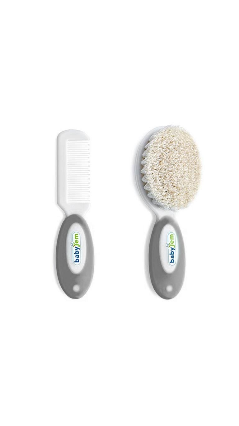 Babyjem Brush Comb Set with Natural Bristle - Gray