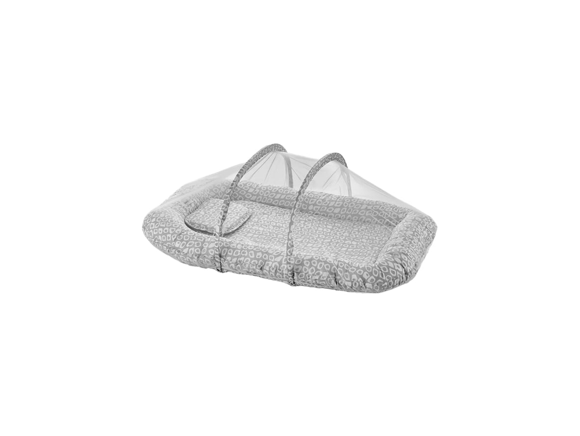 Babyjem Babynest with Mosquito Net – Gray Squares