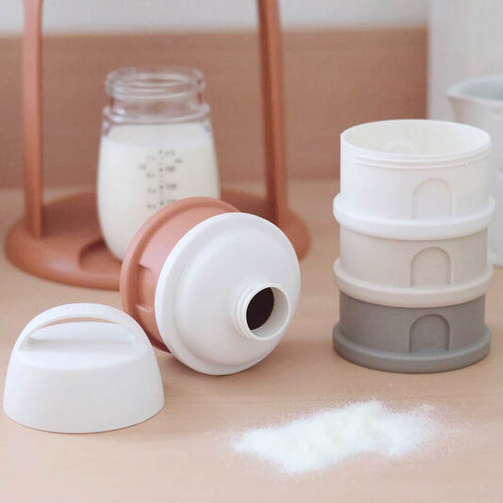 Beaba 4 Compartments Formula Container - Cotton/Terracotta