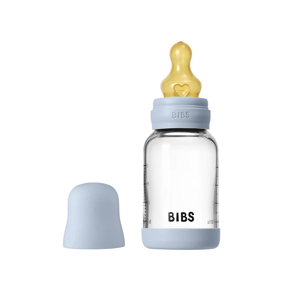 Bibs Baby Anti-Colic Glass Bottle (0m+) Slow Flow 120ml - Baby Blue