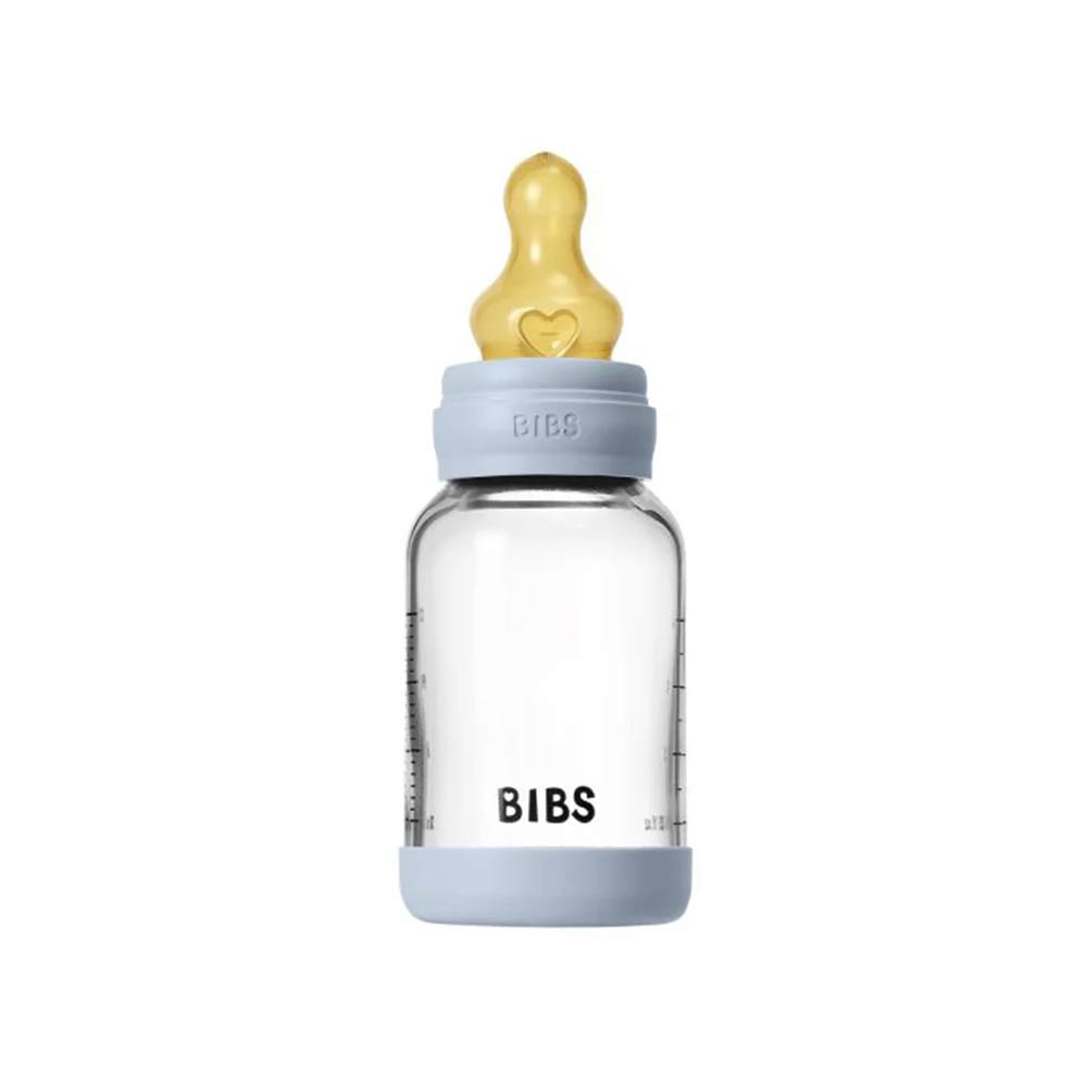 Bibs Baby Anti-Colic Glass Bottle (0m+) Slow Flow 120ml - Baby Blue