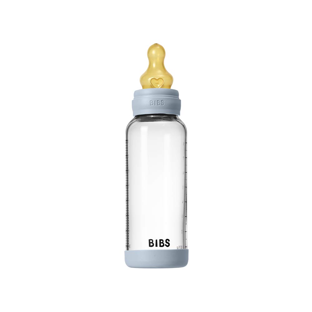 Bibs Baby Anti-Colic Glass Bottle (2m+) Medium Flow 240ml - Baby Blue