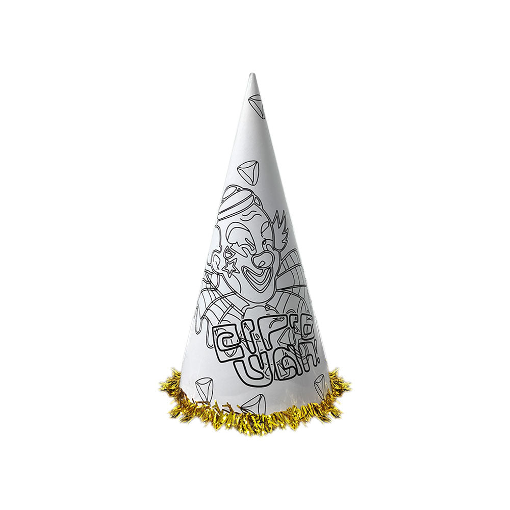 Birthday Hat with Gold Fringe - White
