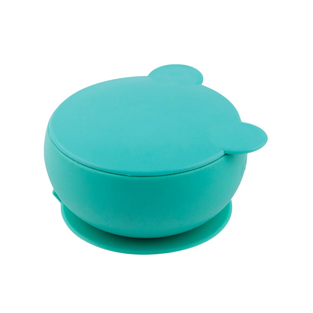 Minikoioi Bowly Stay-Put Suction Bowl with Lid - Aqua Green