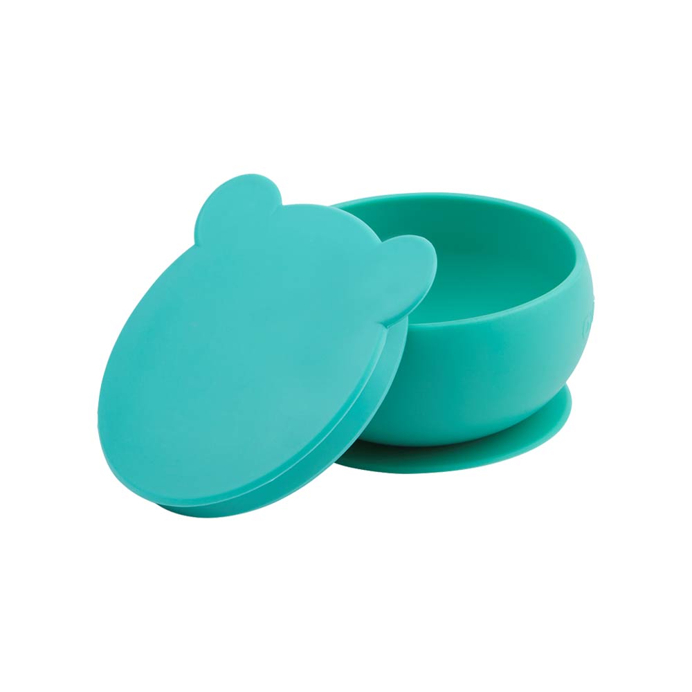 Minikoioi Bowly Stay-Put Suction Bowl with Lid - Aqua Green