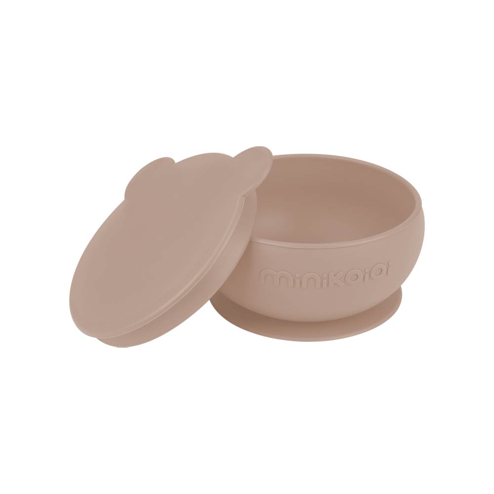 Minikoioi Bowly Stay-Put Suction Bowl with Lid - Bubble Beige