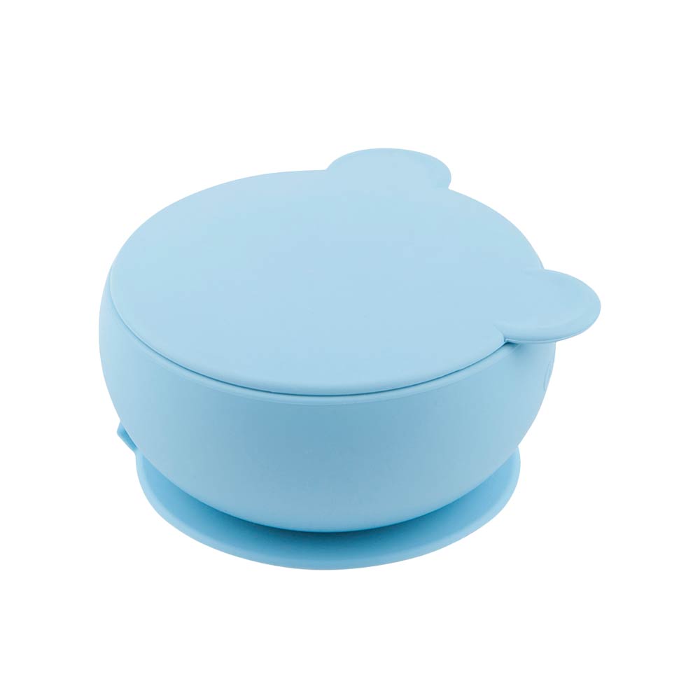 Minikoioi Bowly Stay-Put Suction Bowl with Lid - Mineral Blue