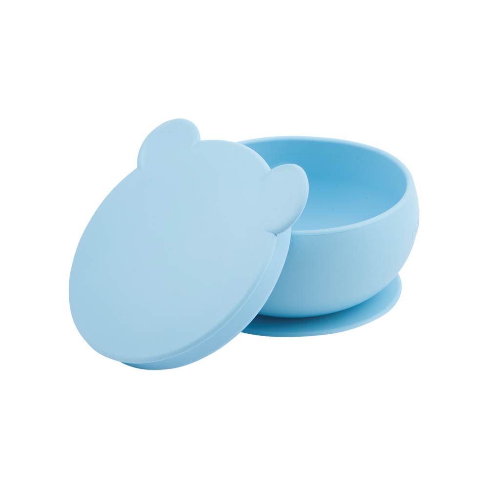 Minikoioi Bowly Stay-Put Suction Bowl with Lid - Mineral Blue