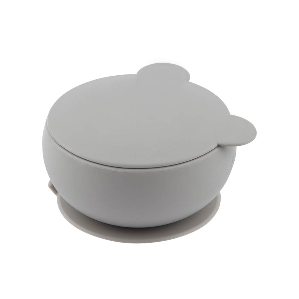 Minikoioi Bowly Stay-Put Suction Bowl with Lid - Powder Gray