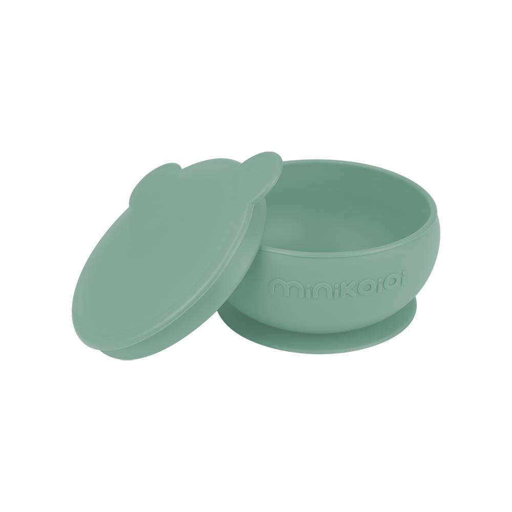 Minikoioi Bowly Stay-Put Suction Bowl with Lid - River Green