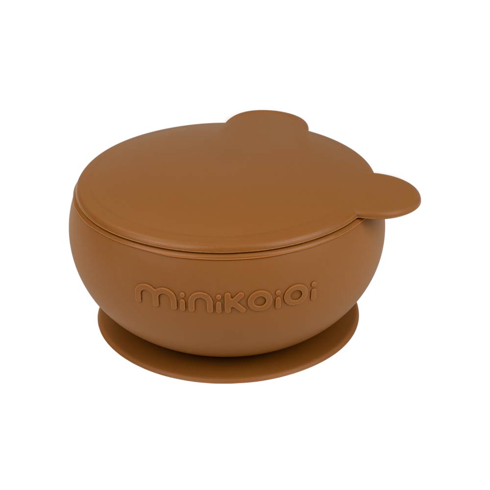 Minikoioi Bowly Stay-Put Suction Bowl with Lid - Woody Brown