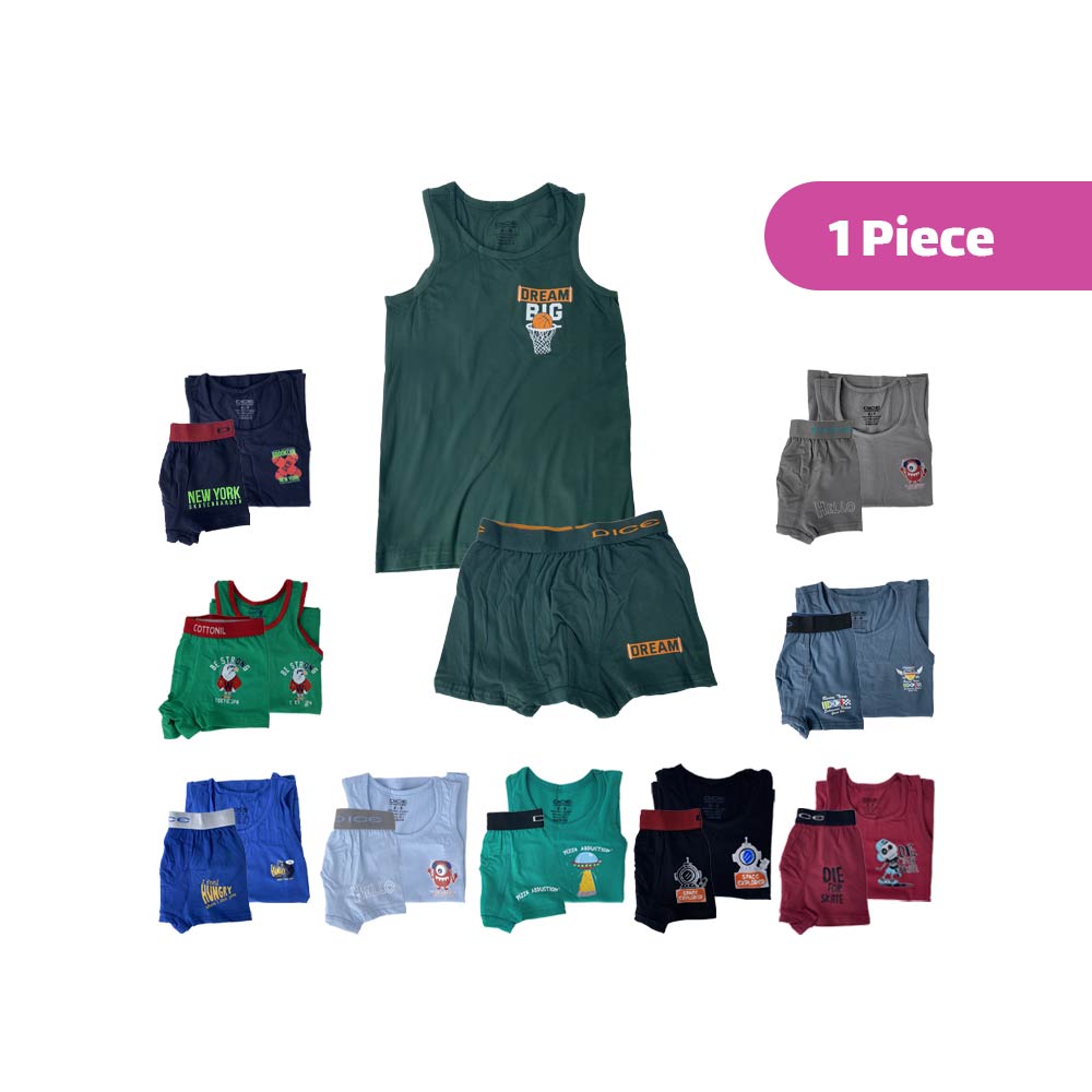 Dice Boys Underwear Set, Tank Top + Boxer (Mix Color) - 1 Piece