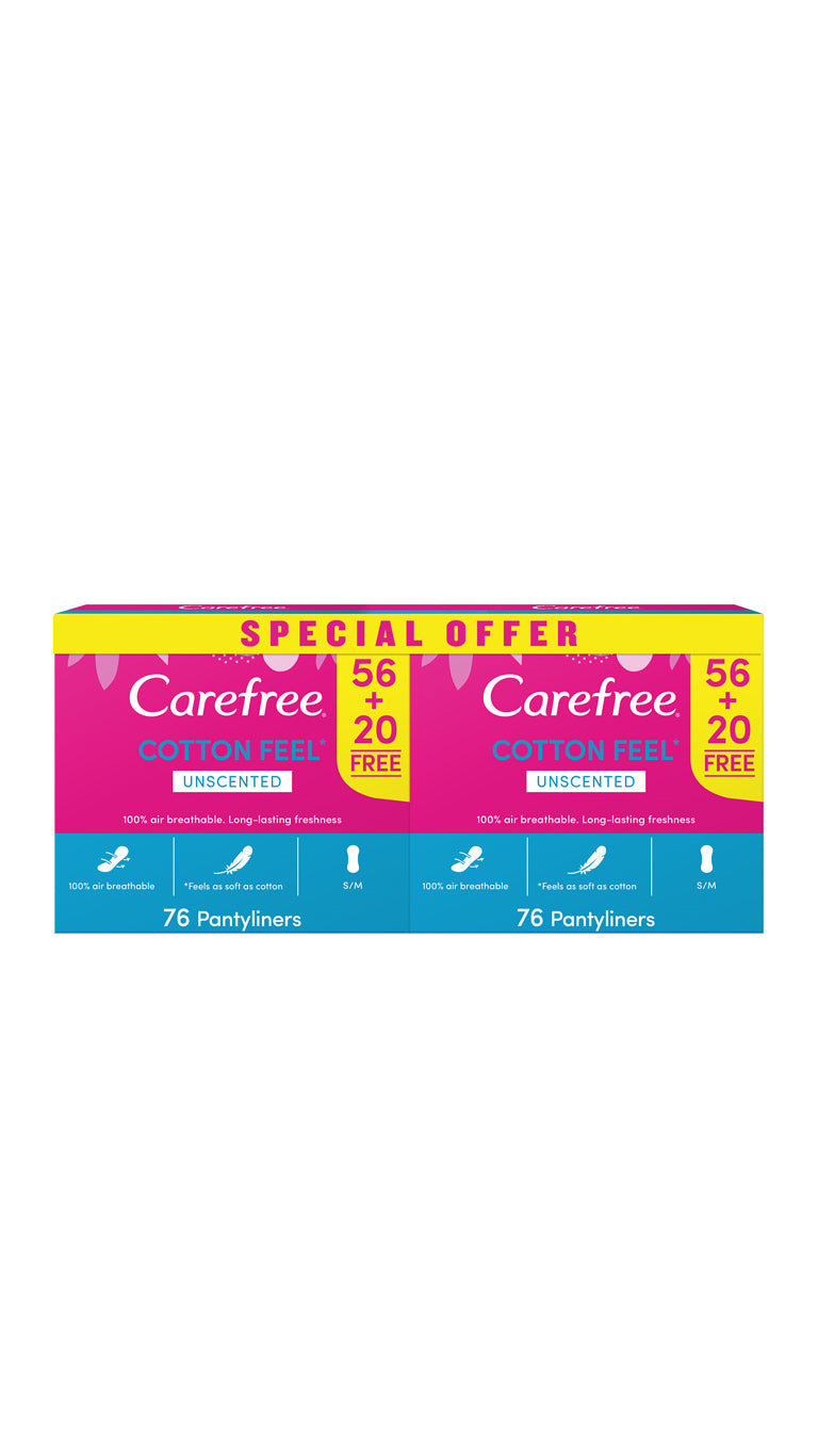 Carefree Cotton Feel Unscented - 76 Pantyliners (56+20 Free) Special Offer