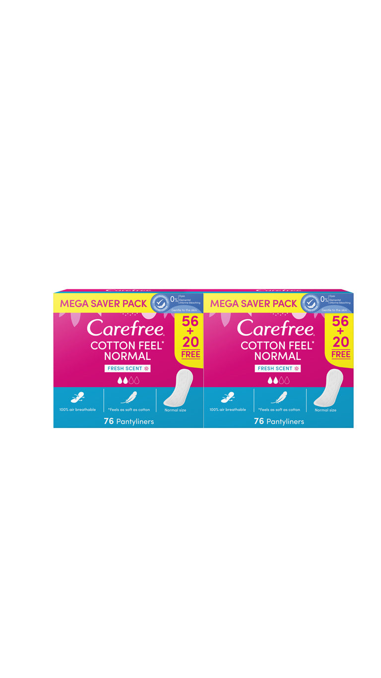 Carefree Cotton Feel Normal Scented - 76 Pantyliners (56+20 Free) Mega Saver Pack