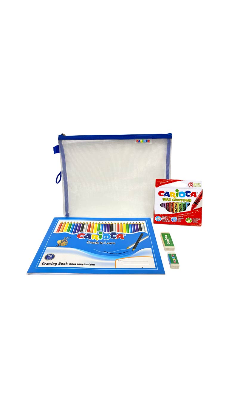 Carioca Blue File Pouch With Drawing Book, Wax Crayons & 2 Erasers