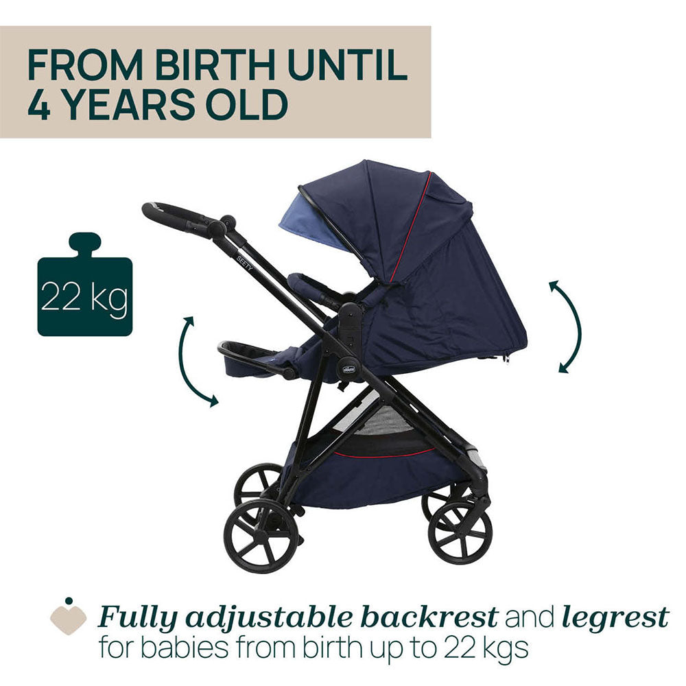 Chicco Seety Stroller (0m+) Max 22Kg - Oxford Blue