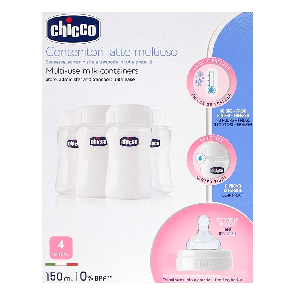 Chicco Wellbeing Multi-Use Milk Containers Set 150ml - 4 Pcs