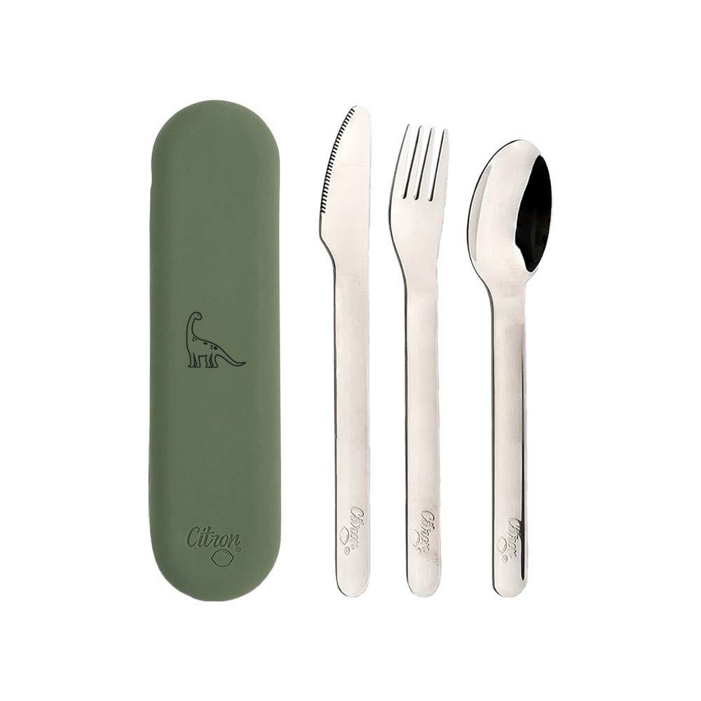 Citron Stainless Steel Cutlery Set with Case - Olive Green