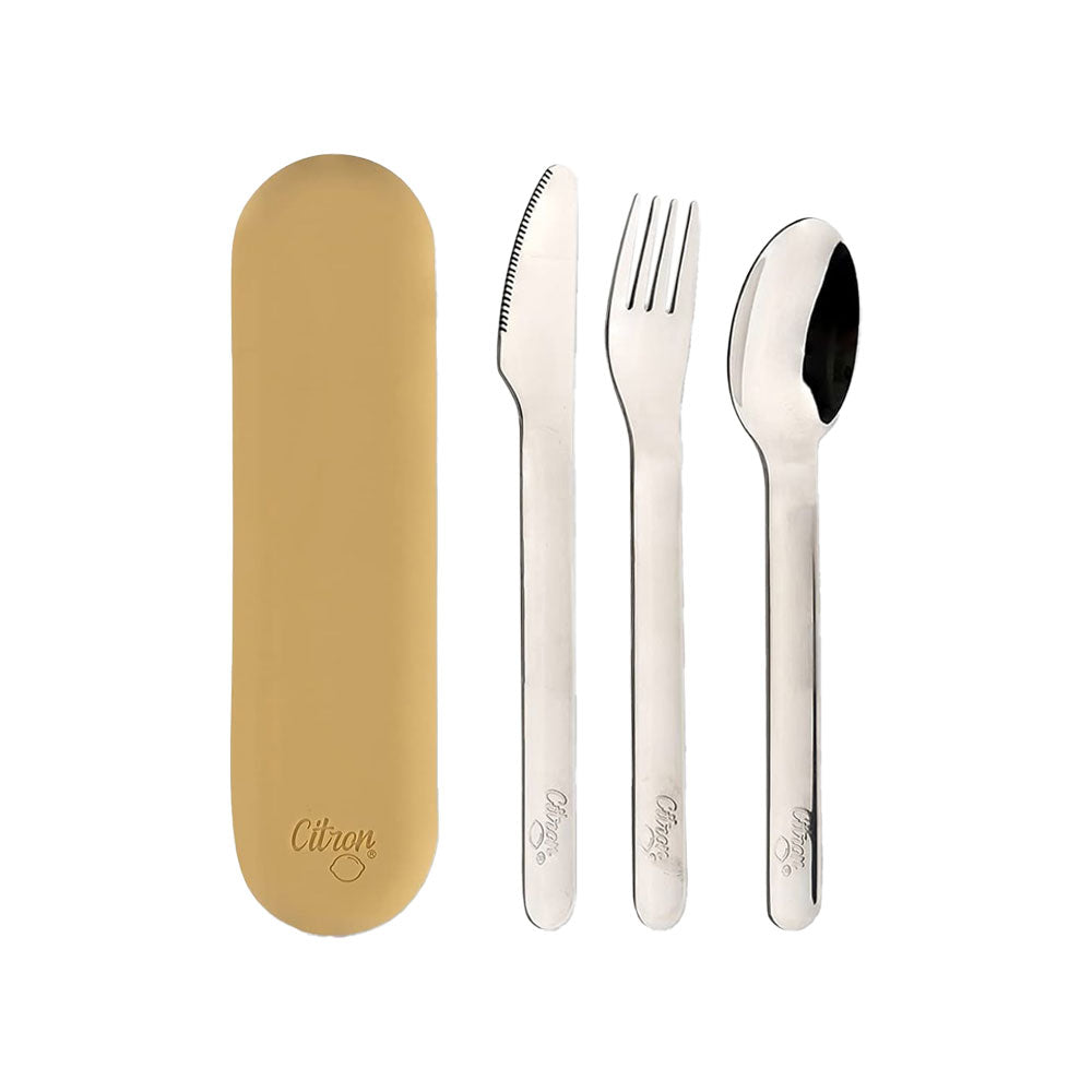 Citron Stainless Steel Cutlery Set with Case Yellow