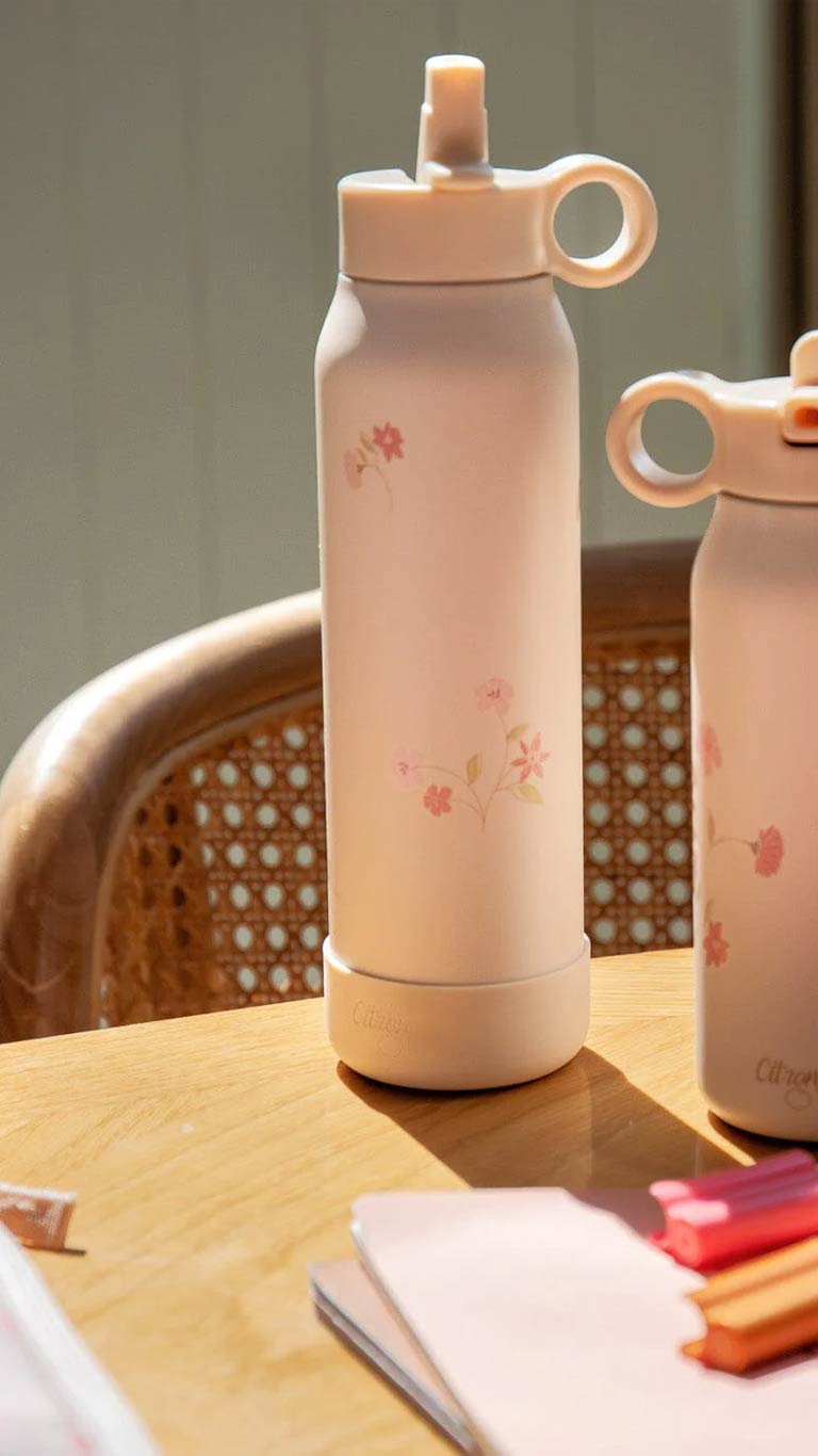 Citron Stainless Steel Small Water Bottle (350ml) - Flower