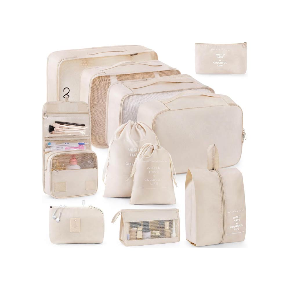 Complete Travel Packing Organizer Beige - 11 Pcs Set