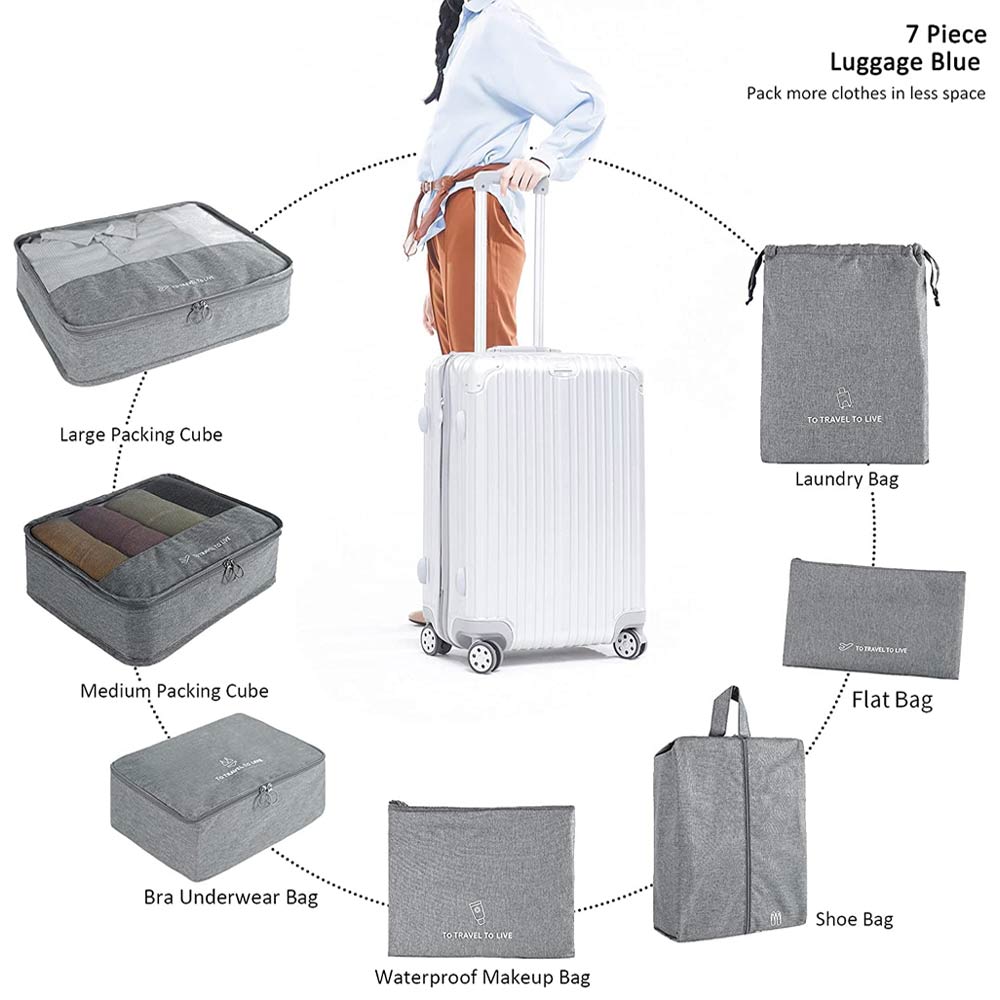 Complete Travel Packing Organizer Gray - 7 Pcs Set