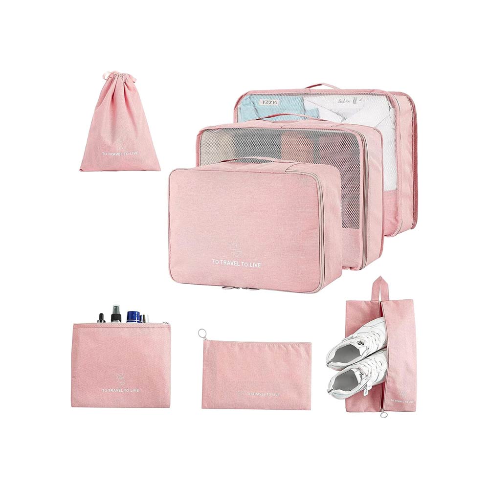 Complete Travel Packing Organizer Pink - 7 Pcs Set