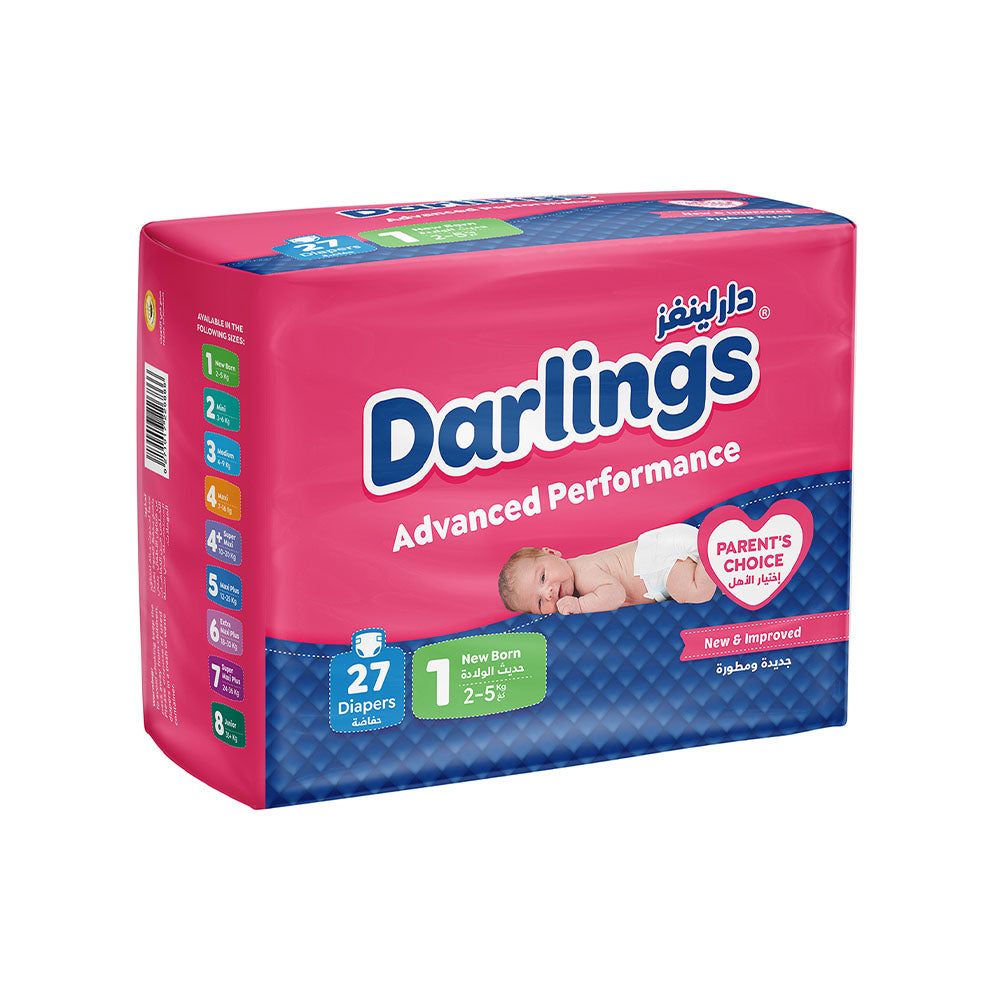 Darlings Advanced Size 1 Newborn (2-5kg) - 27 Diapers Family Pack