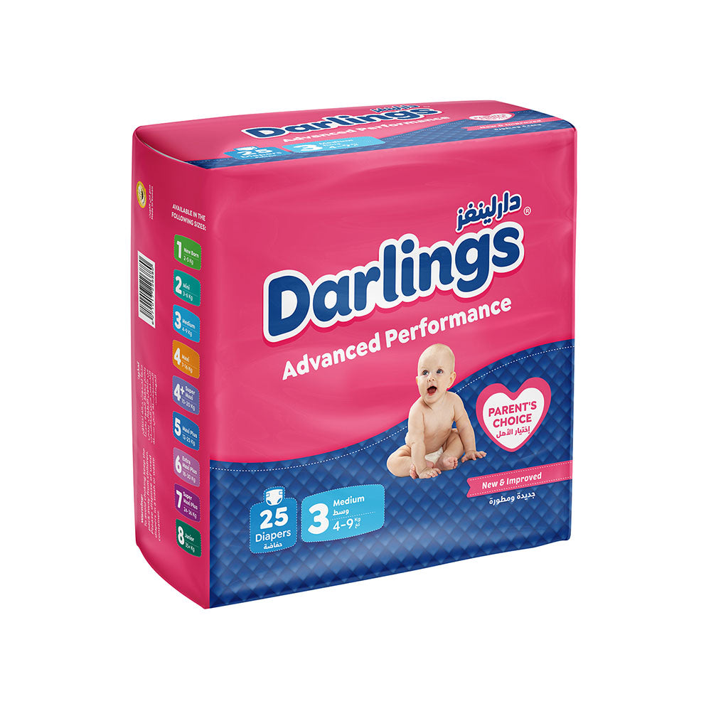 Darlings Advanced Size 3 Medium (4-9kg) - 25 Diapers Family Pack