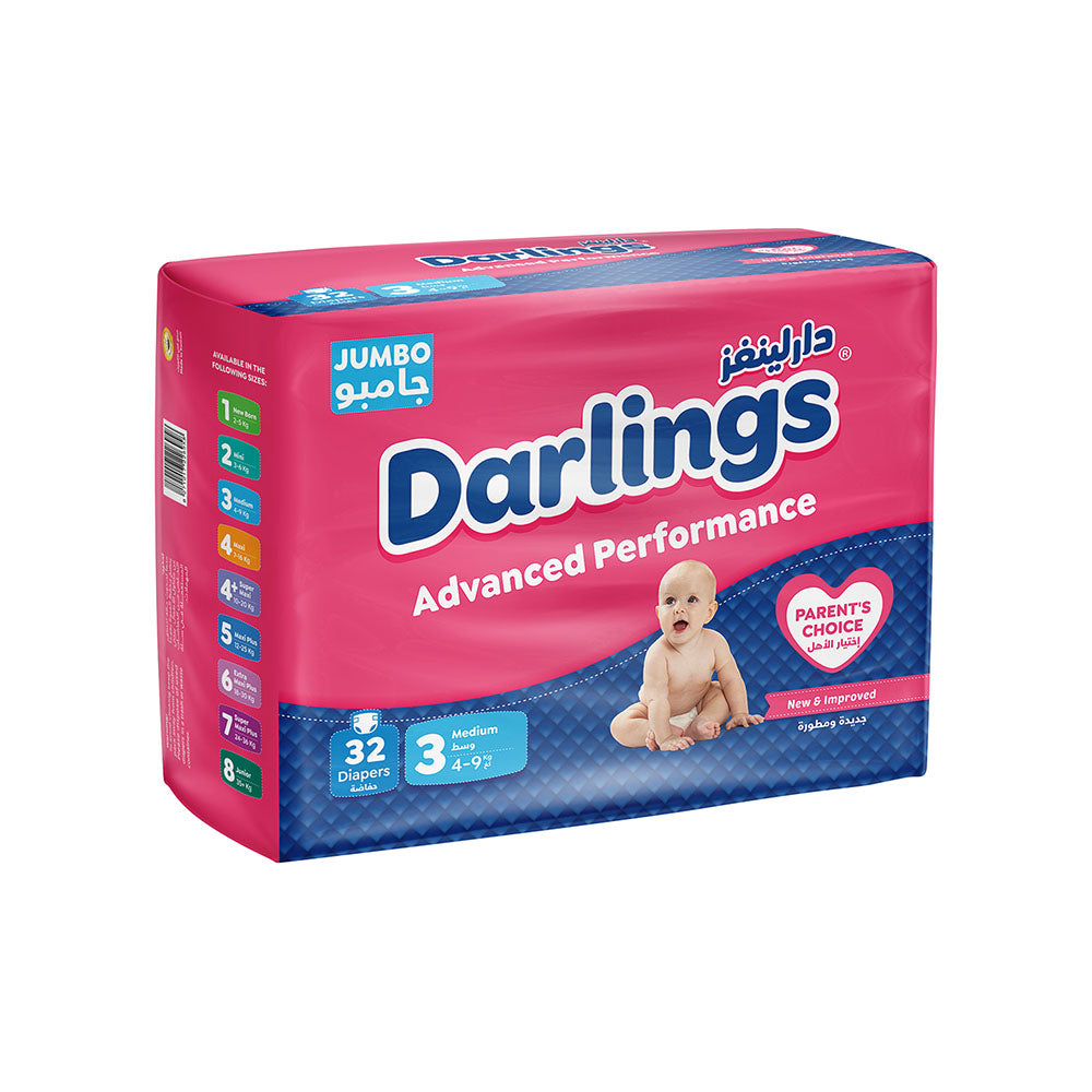 Darlings Advanced Size 3 Medium (4-9kg) - 32 Diapers Jumbo Pack