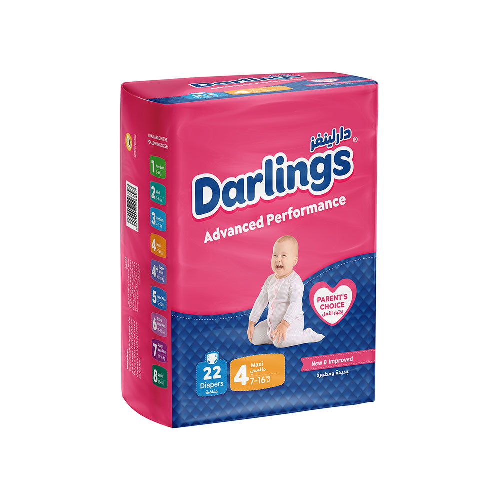 Darlings Advanced Size 4 Maxi (7-16kg) - 22 Diapers Family Pack