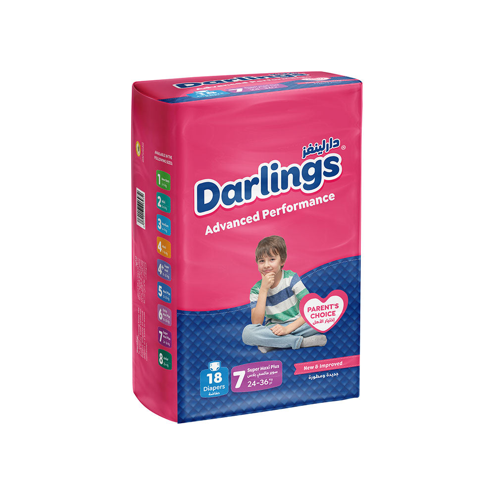 Darlings Advanced Size 7 Super Maxi Plus (24-36kg) - 18 Diapers Family Pack