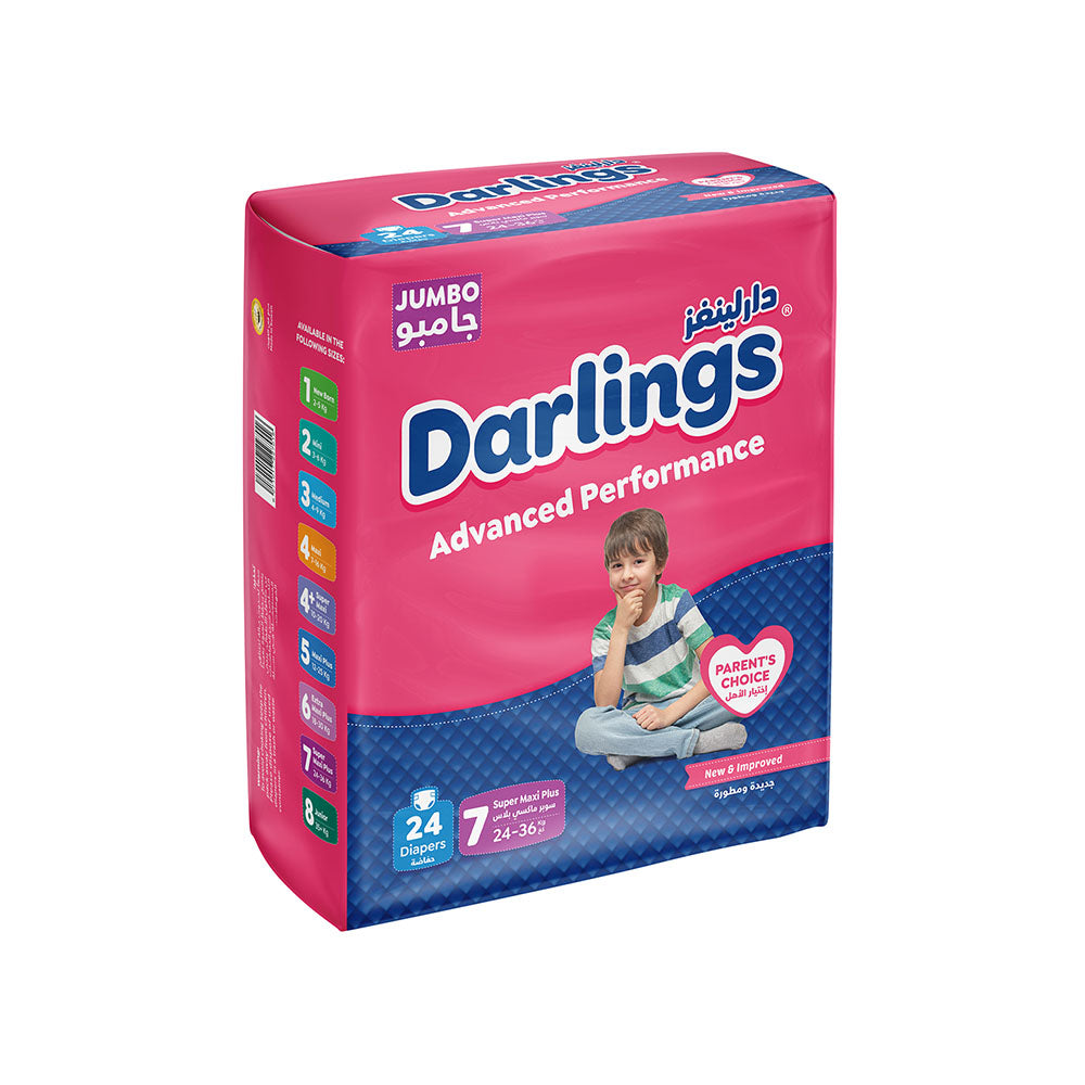 Darlings Advanced Size 7 Super Maxi Plus (24-36kg) - 24 Diapers Jumbo Pack
