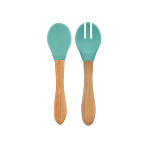 Minikoioi Dig In Spoon & Fork with Bambo Handle - Aqua Green - 2 Pcs