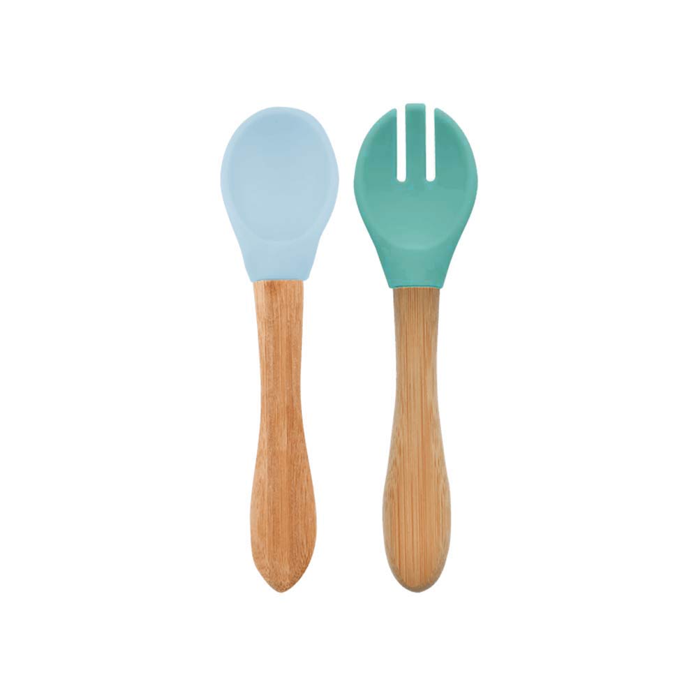 Minikoioi Dig In Spoon & Fork with Bambo Handle - Mineral Blue & Aqua Green - 2 Pcs