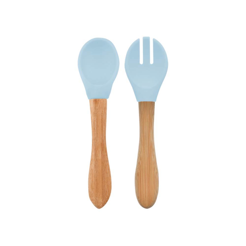 Minikoioi Dig In Spoon & Fork with Bambo Handle - Mineral Blue