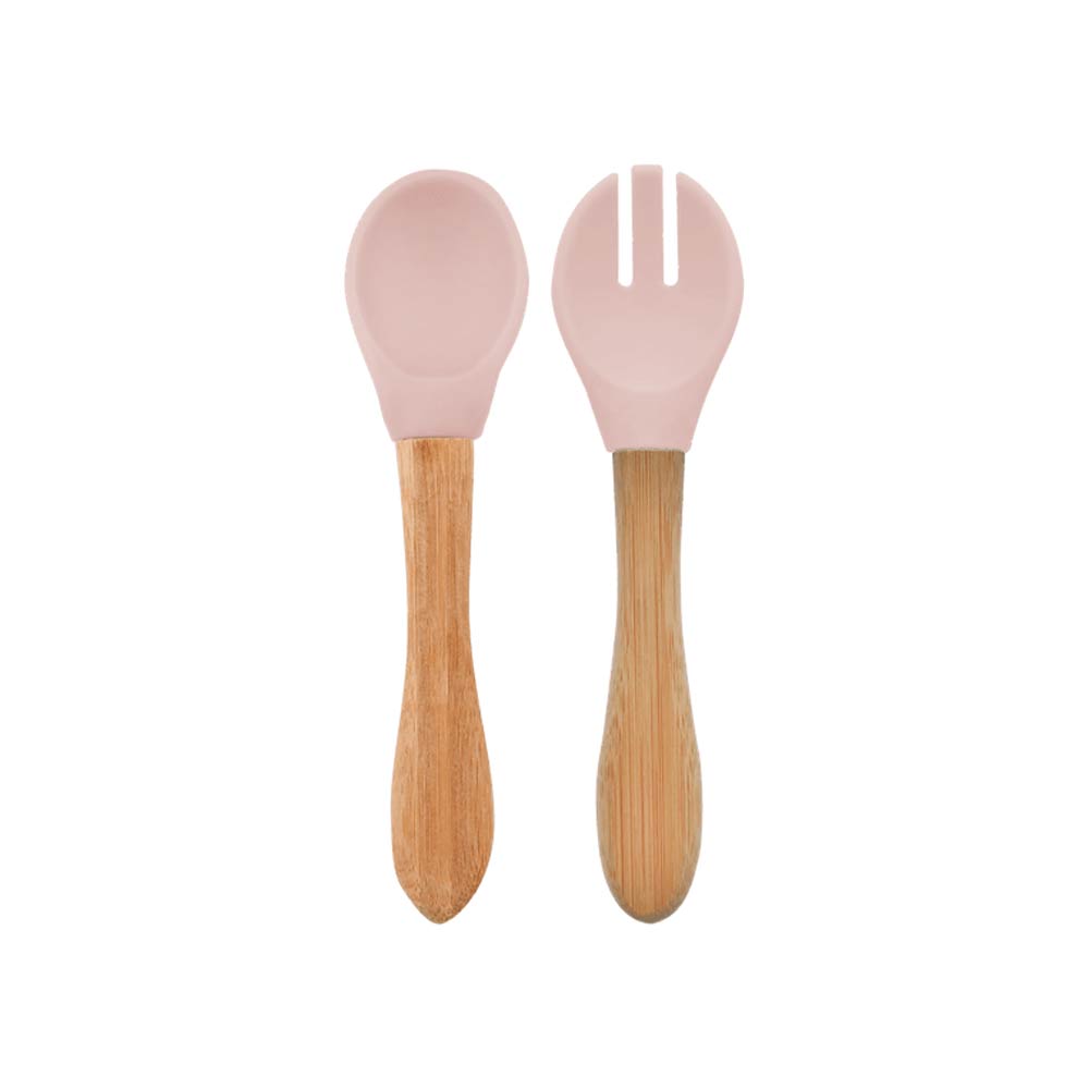 Minikoioi Dig In Spoon & Fork with Bambo Handle - Pinky Pink